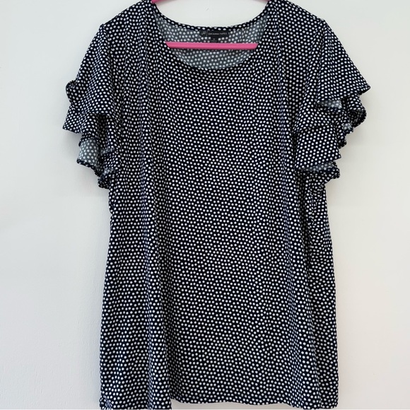 Women's 3X Adrianna Papell Pullover Navy & White Dot Ruffle Blouse Flare Sleeve - Picture 10 of 10
